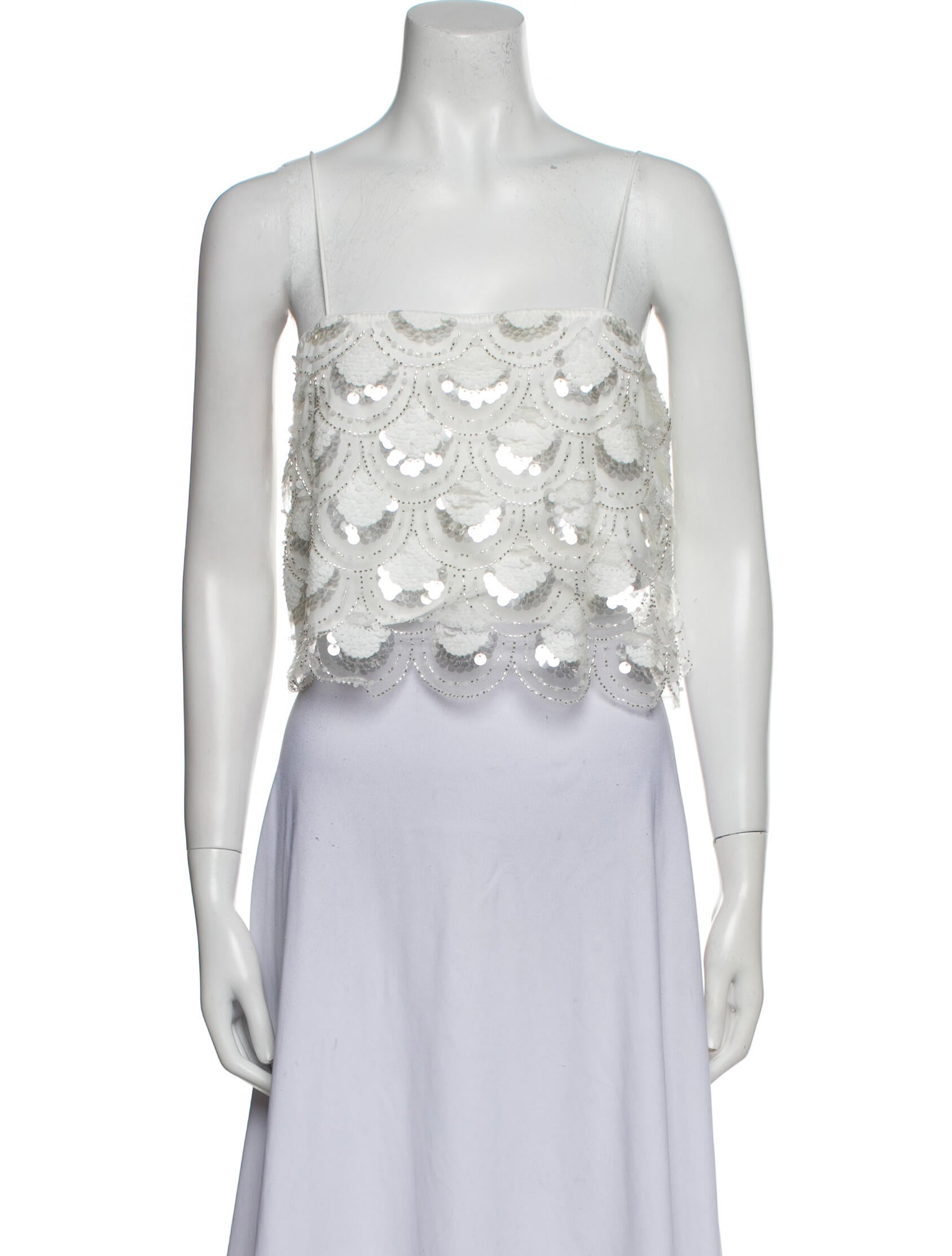 ROTATE Birger Christensen Lace Pattern Square Neckline Crop Top