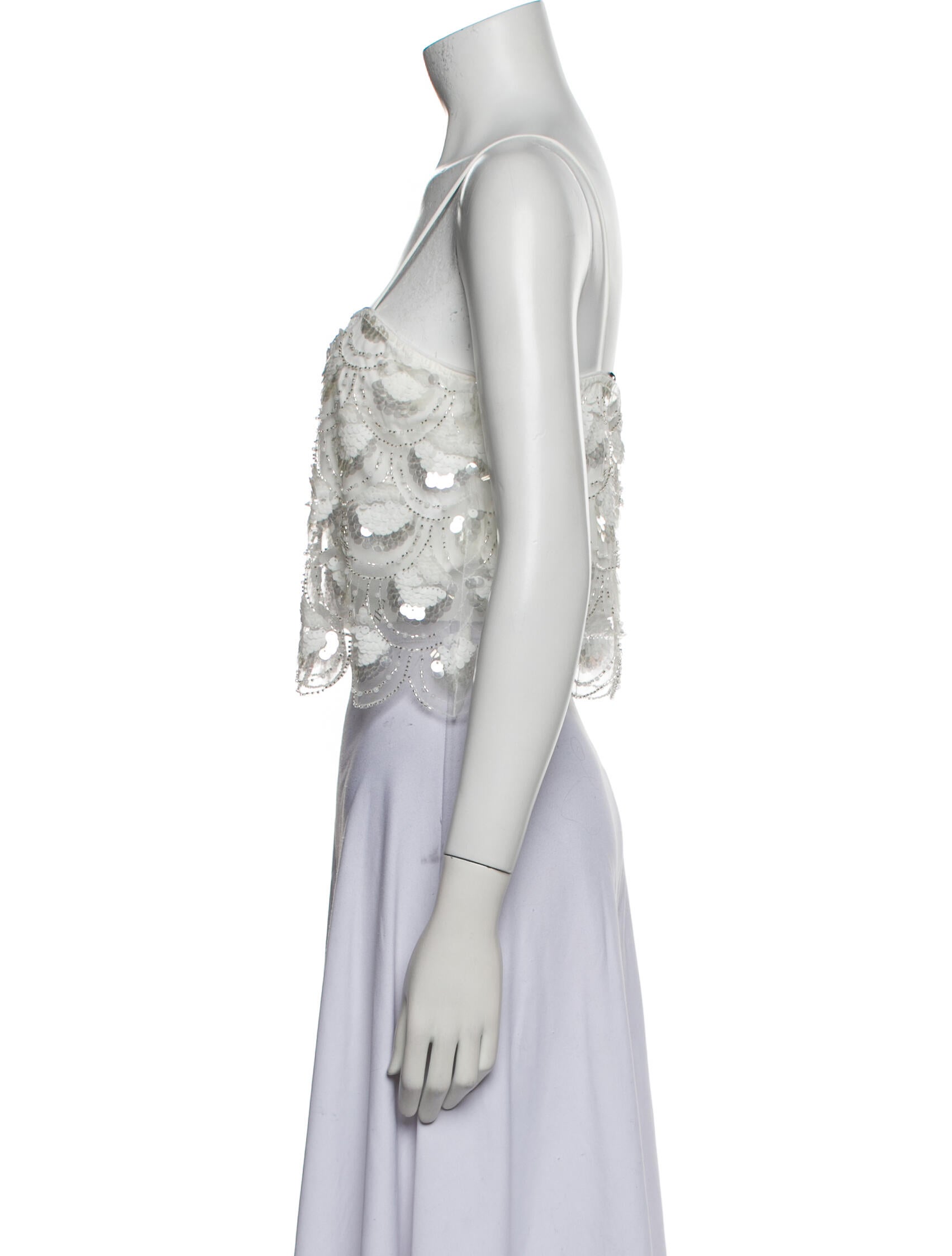 ROTATE Birger Christensen Lace Pattern Square Neckline Crop Top