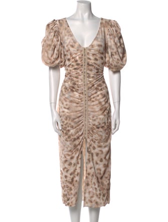 ROTATE Birger Christensen Animal Print Midi Length Dress