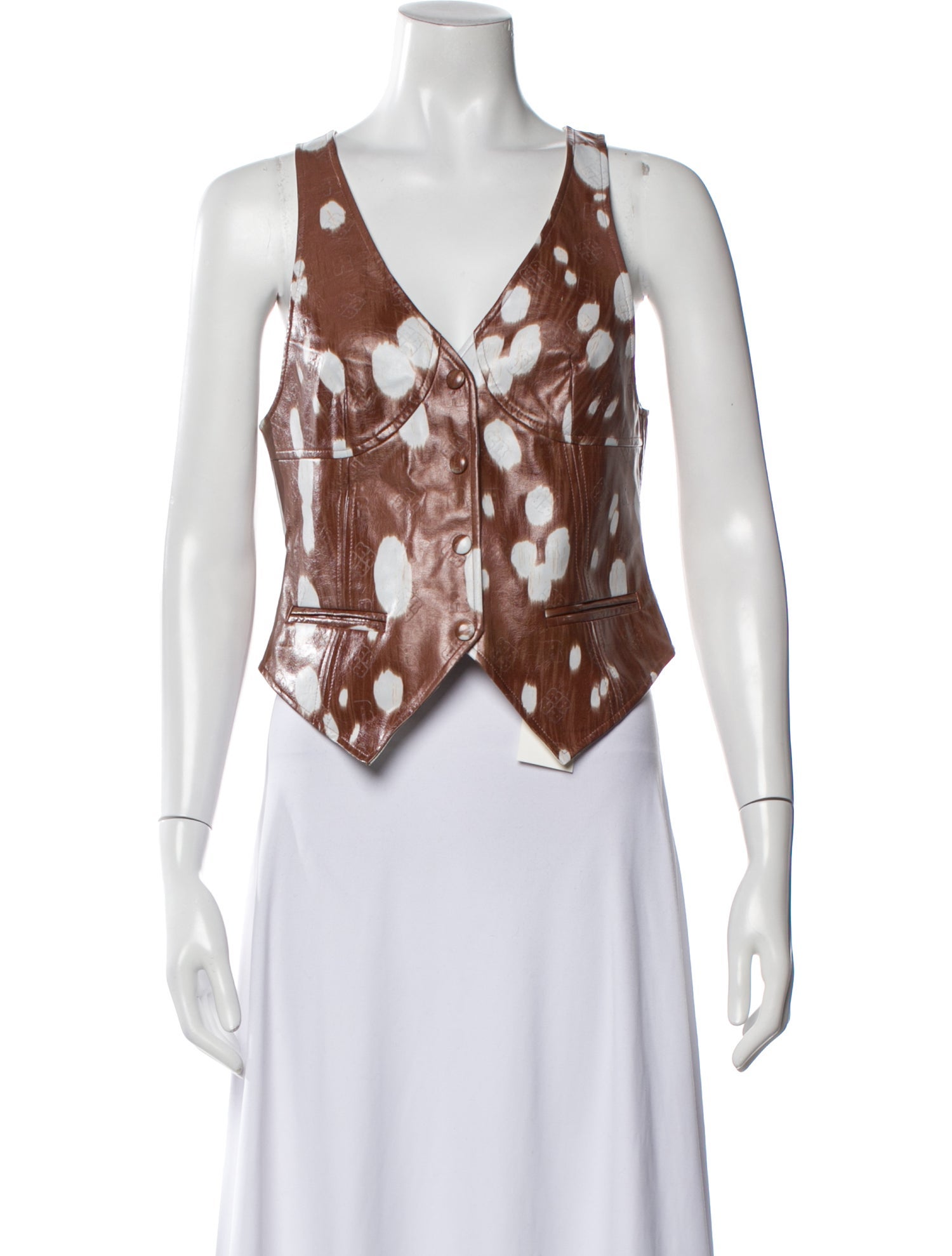 ROTATE Birger Christensen Polka Dot Print V-Neck Crop Top