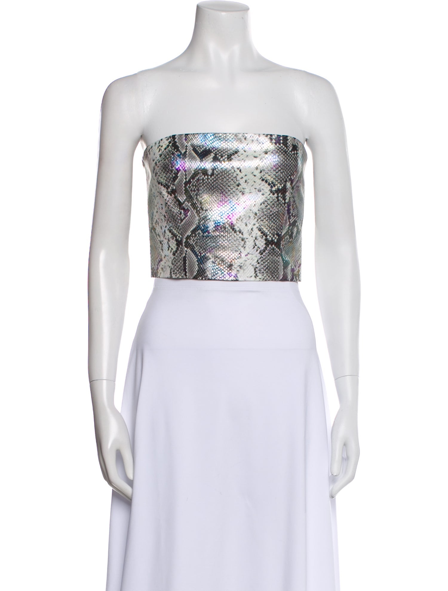 ROTATE Birger Christensen Printed Strapless Crop Top