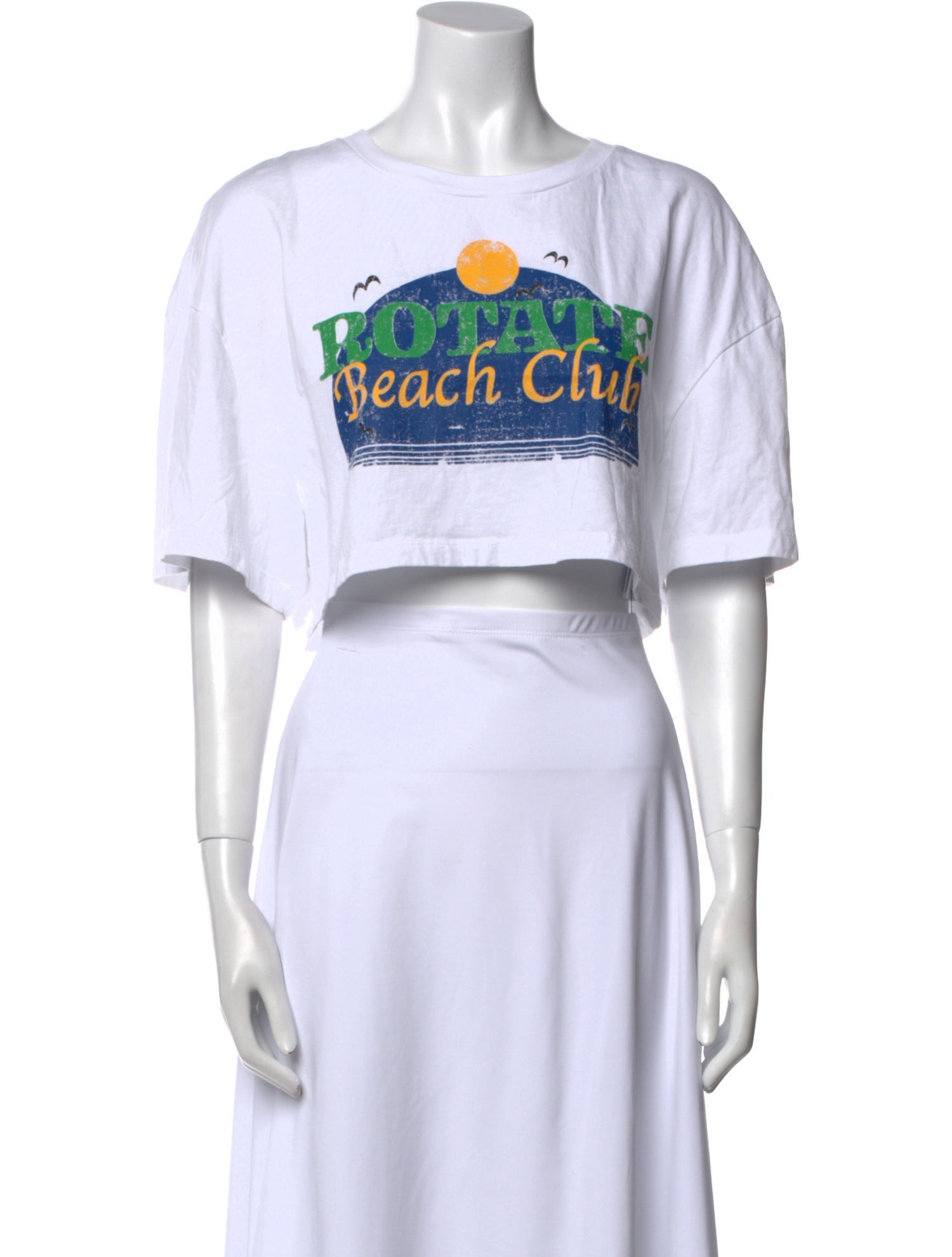 ROTATE Birger Christensen Graphic Print Crew Neck Crop Top