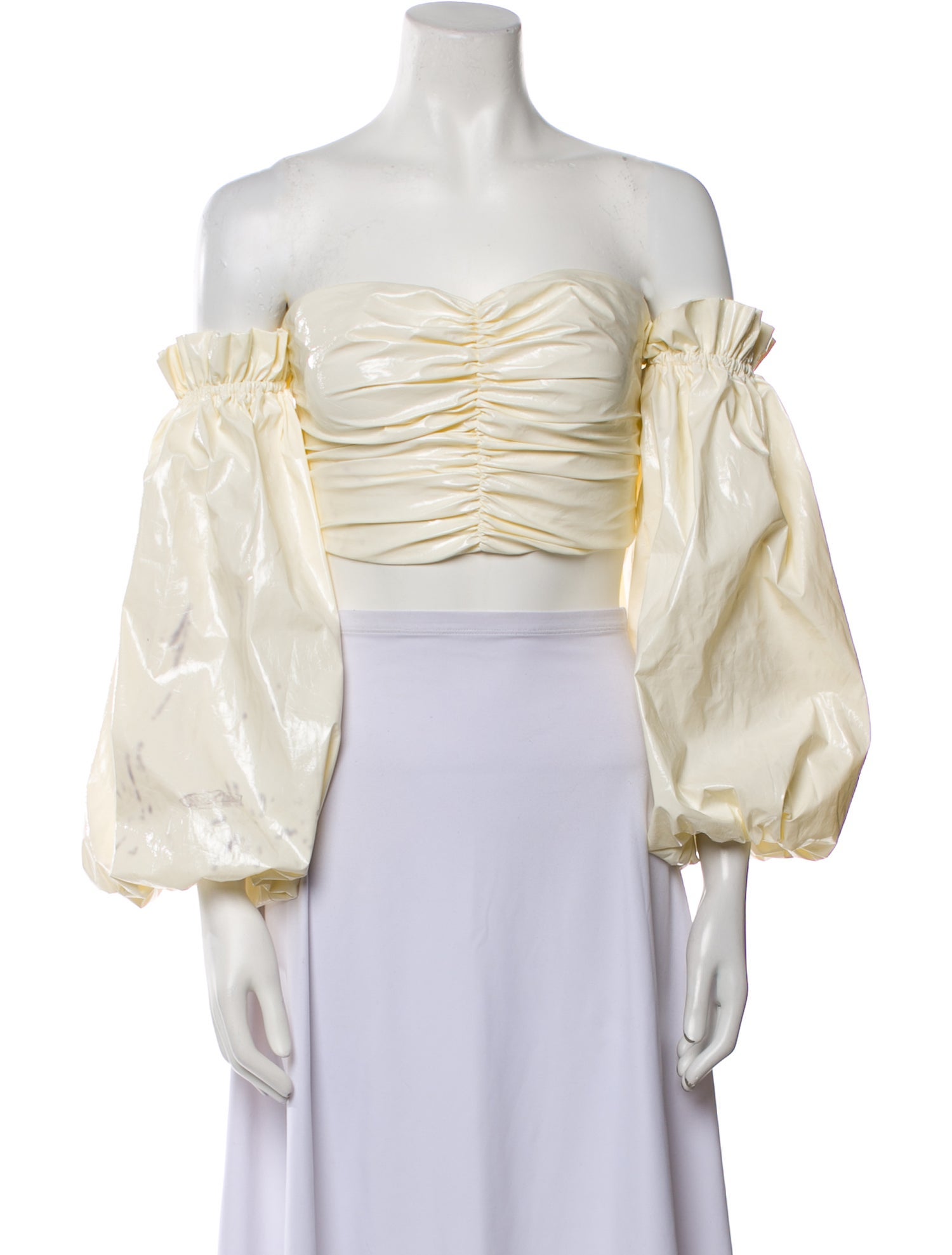 ROTATE Birger Christensen Vinyl Off-The-Shoulder Crop Top