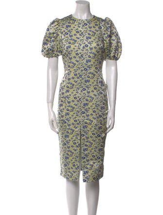 ROTATE Birger Christensen Floral Print Midi Length Dress