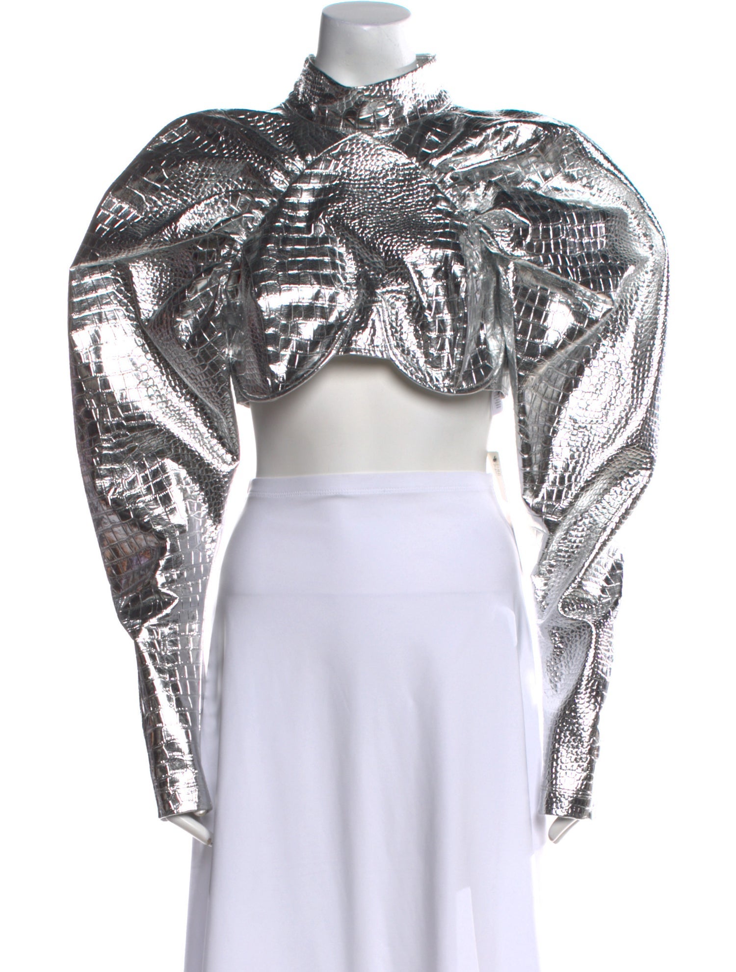 ROTATE Birger Christensen Lace Pattern Mock Neck Crop Top