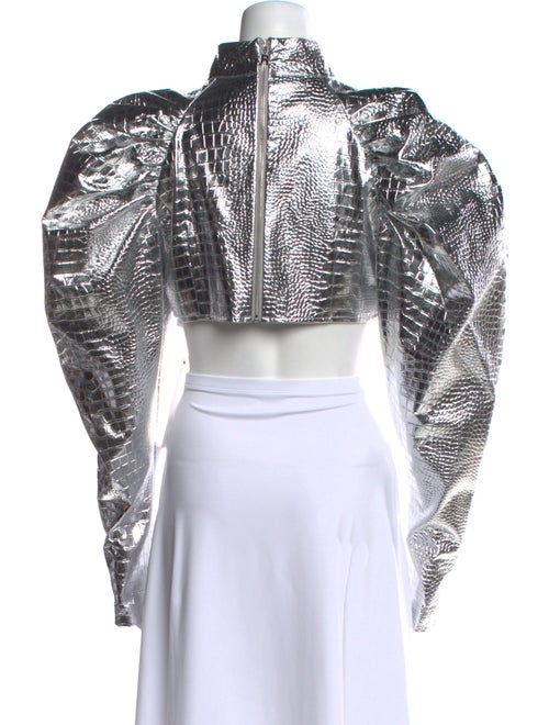 ROTATE Birger Christensen Lace Pattern Mock Neck Crop Top