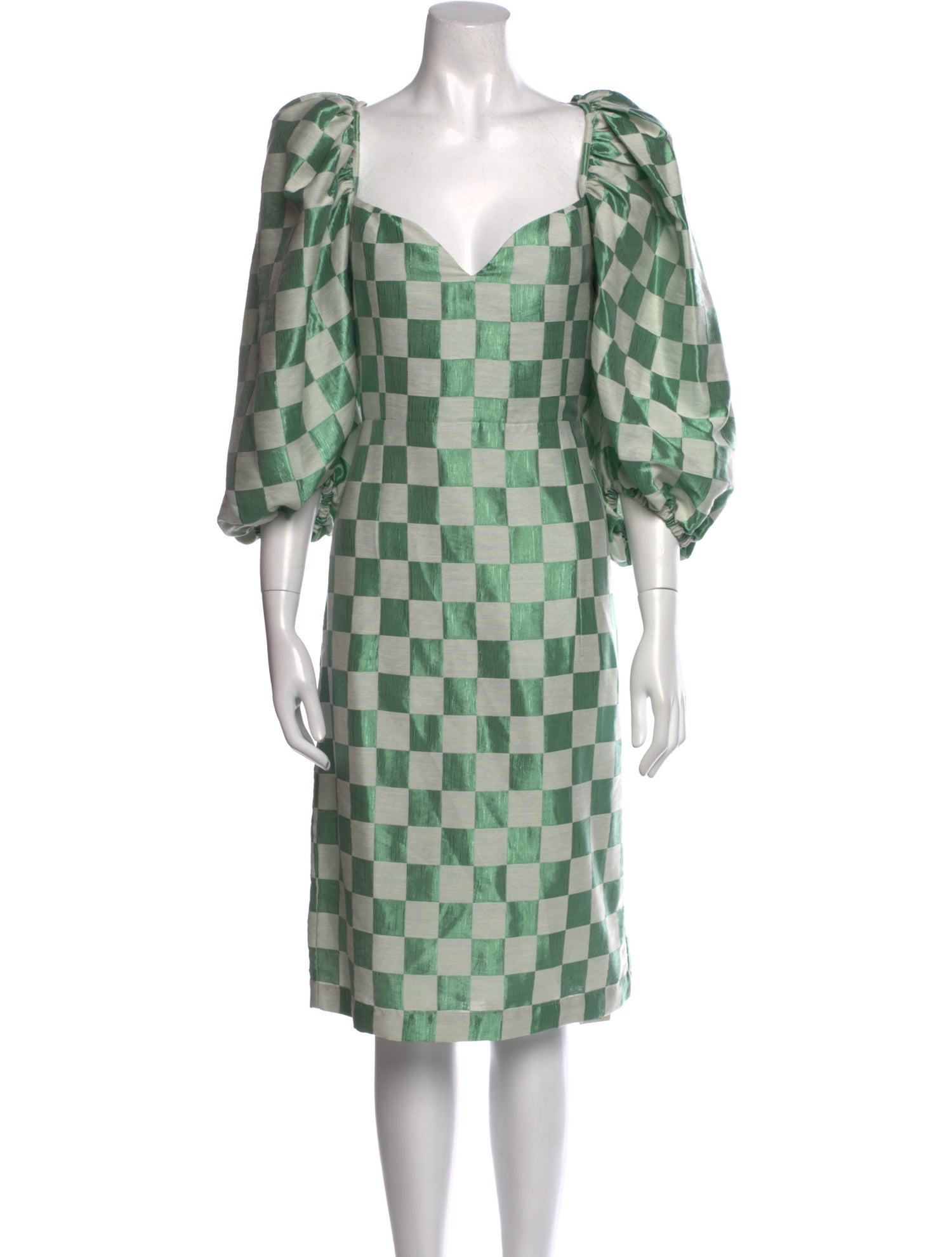 ROTATE Birger Christensen Plaid Print Knee-Length Dress