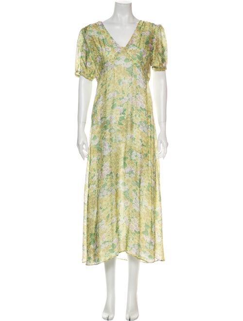 Rouje Floral Print Long Dress Yellow