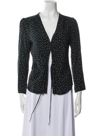 Rouje Polka Dot Print Plunge Neckline Button-Up Top