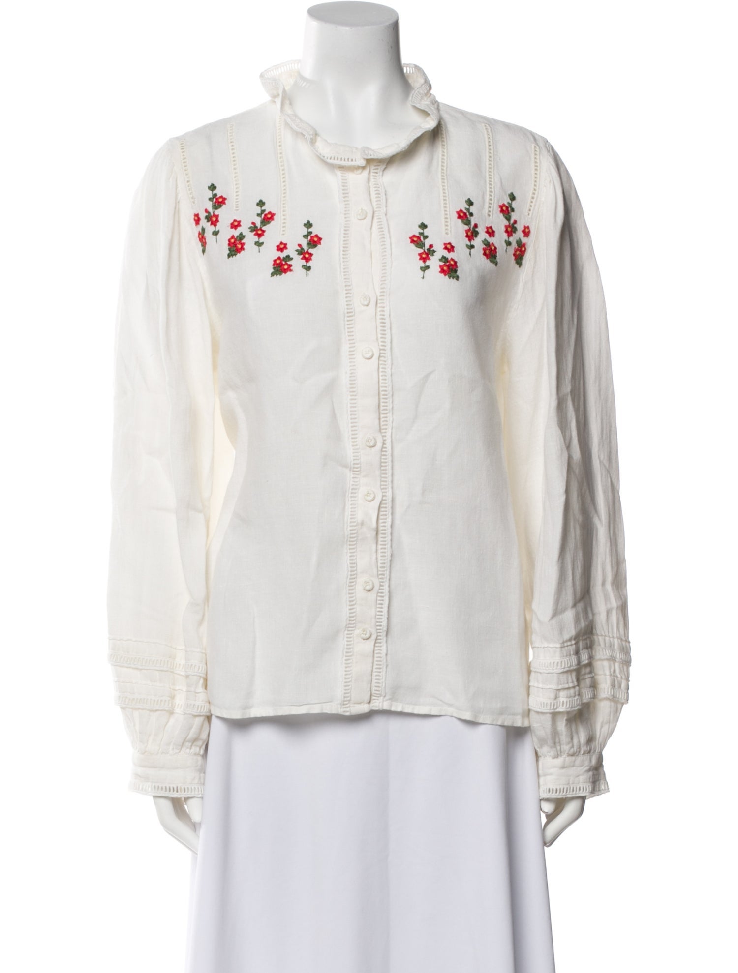 Rouje Linen Mock Neck Button-Up Top