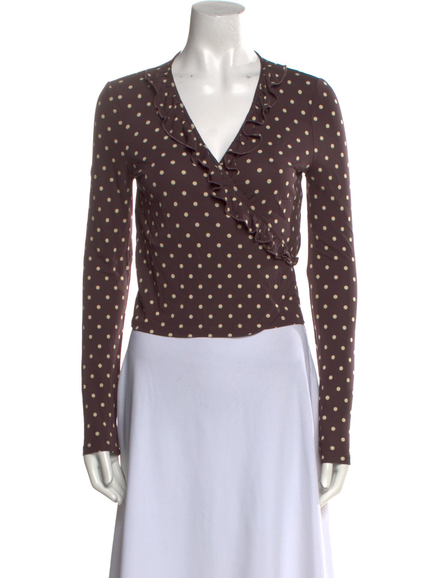 Rouje Polka Dot Print V-Neck Crop Top