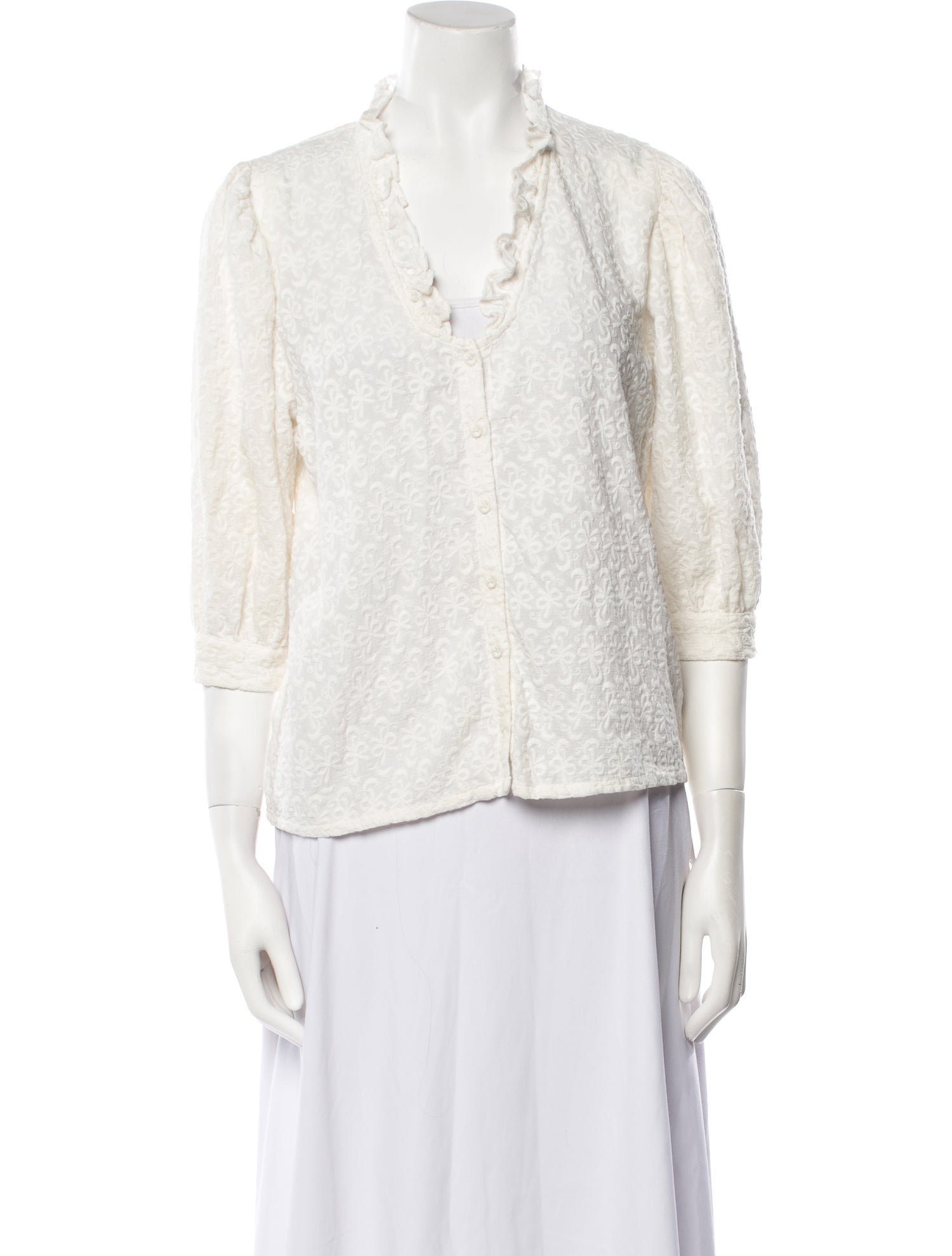 Rouje V-Neck Three-Quarter Sleeve Blouse