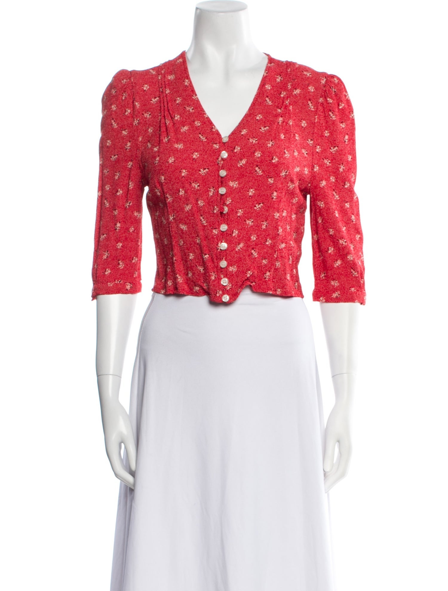 Rouje Floral Print V-Neck Crop Top