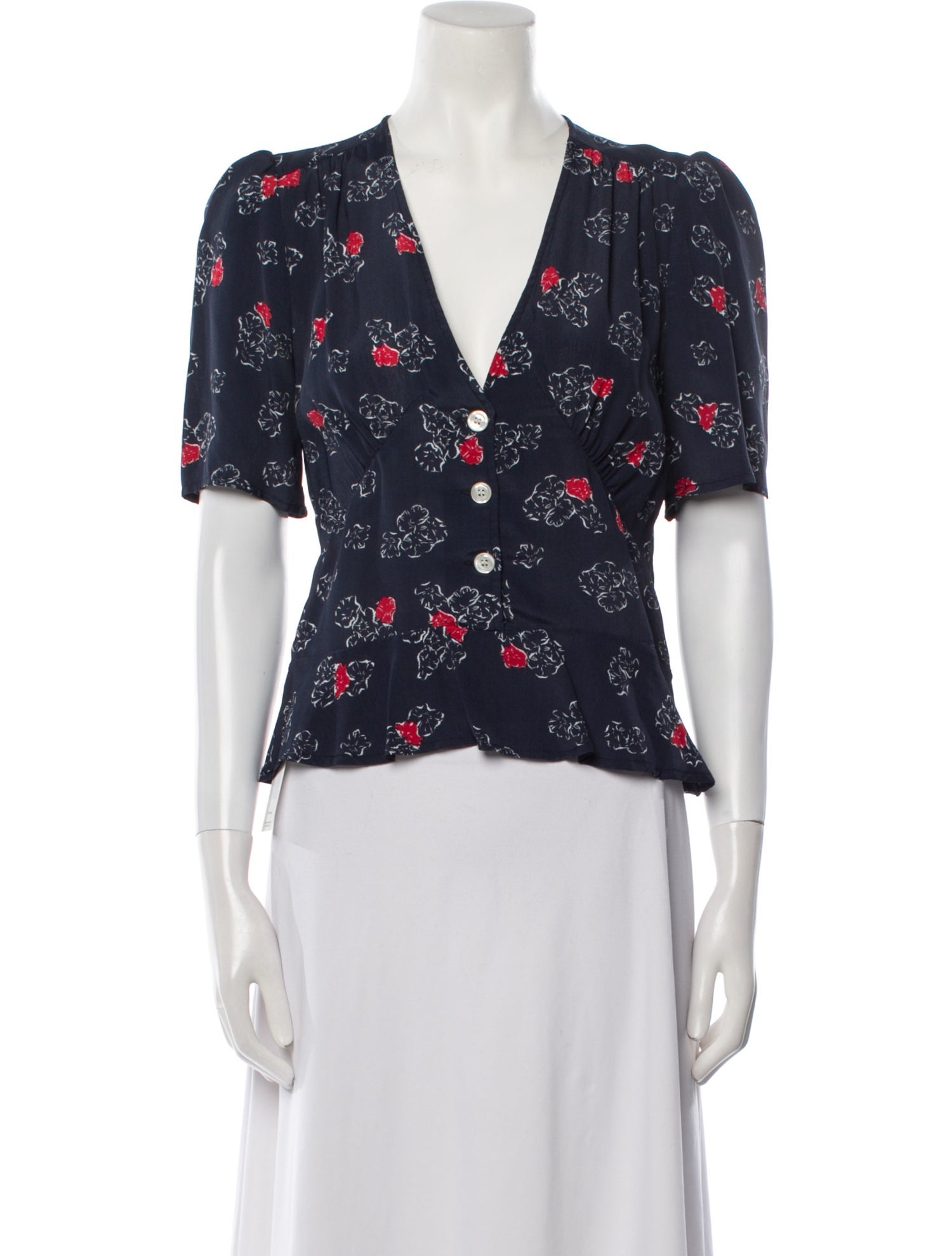 Rouje Floral Print V-Neck Button-Up Top