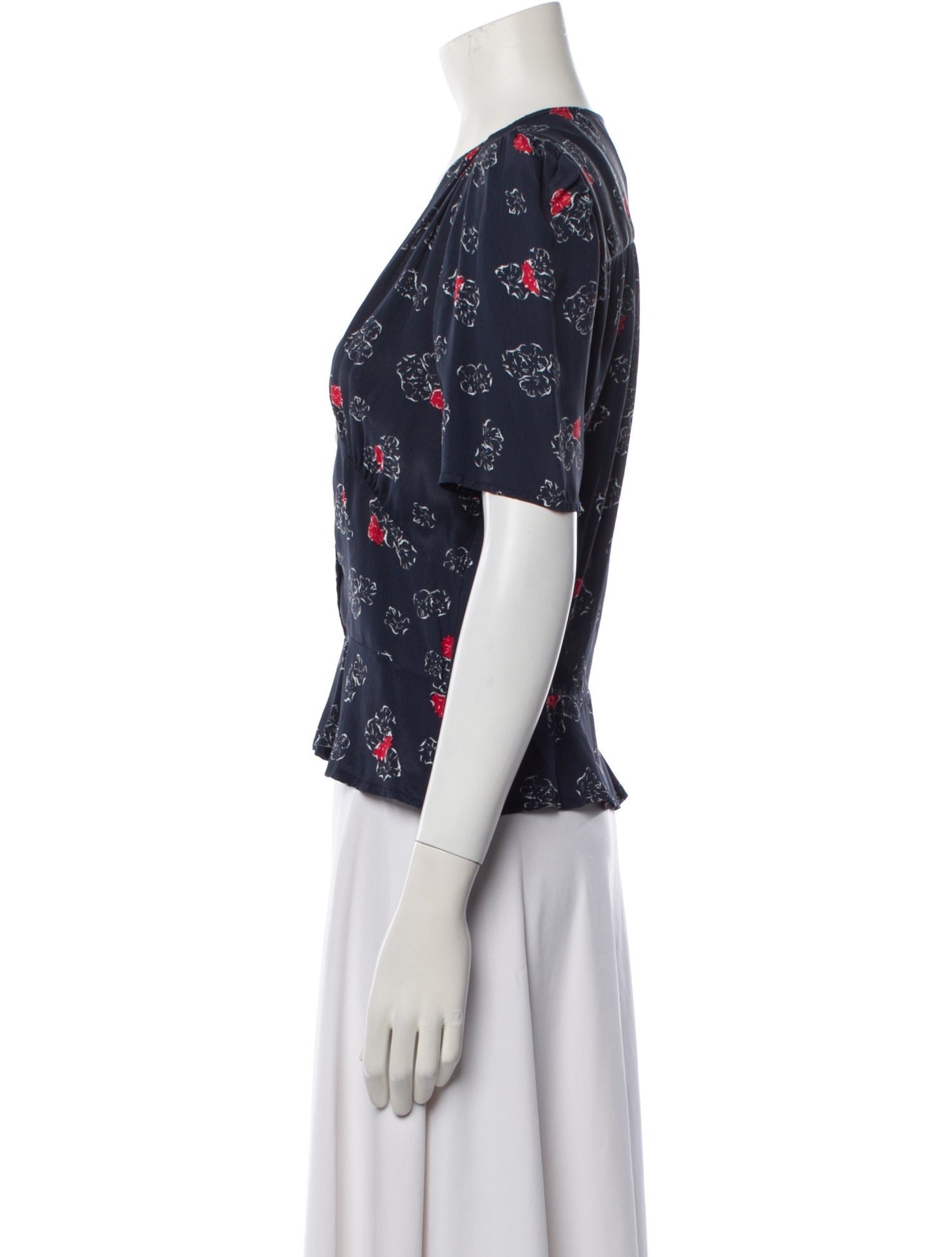 Rouje Floral Print V-Neck Button-Up Top