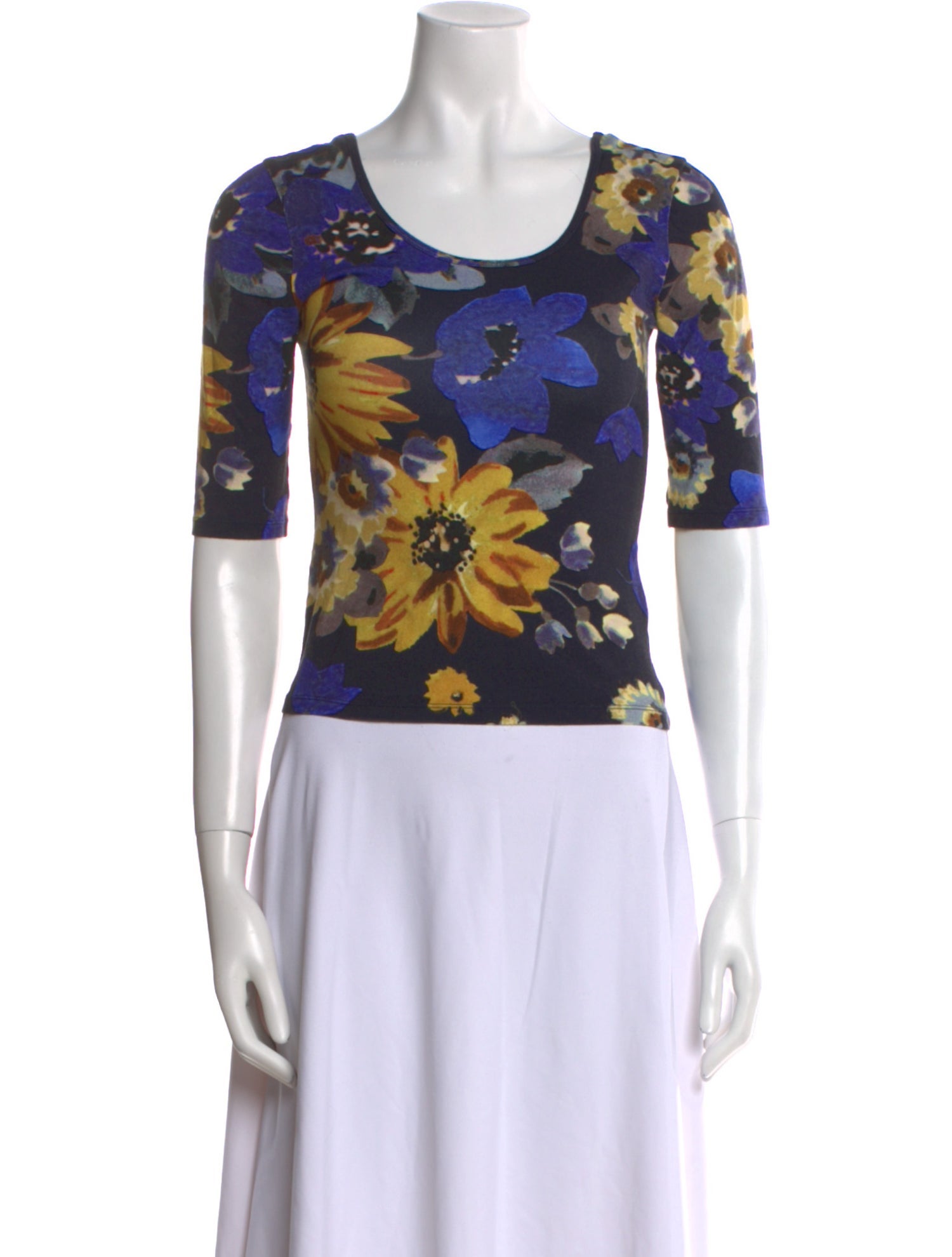 Rouje Floral Print Scoop Neck T-Shirt