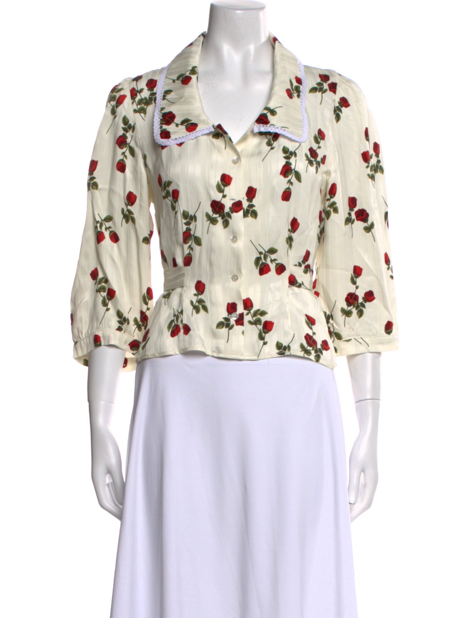 Rouje Floral Print Three-Quarter Sleeve Button-Up Top