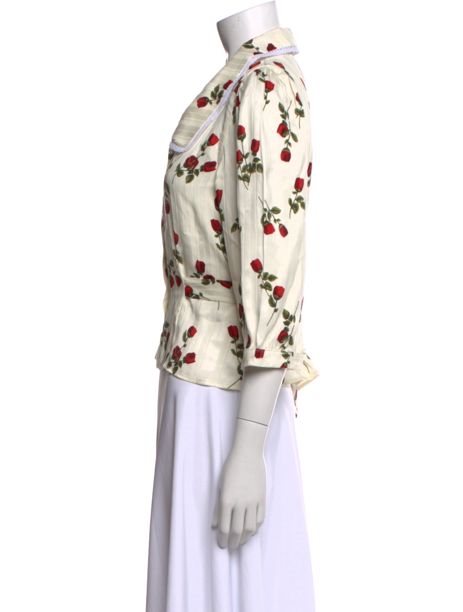 Rouje Floral Print Three-Quarter Sleeve Button-Up Top