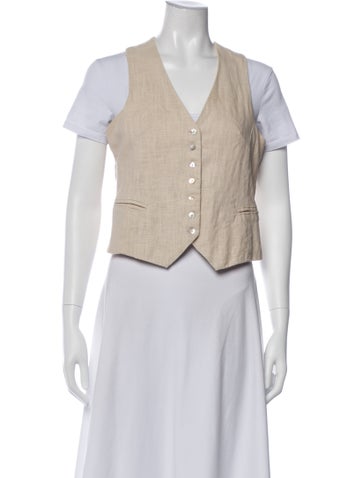 Pre-owned Rouje Linen Tweed Pattern Vest In Neutral