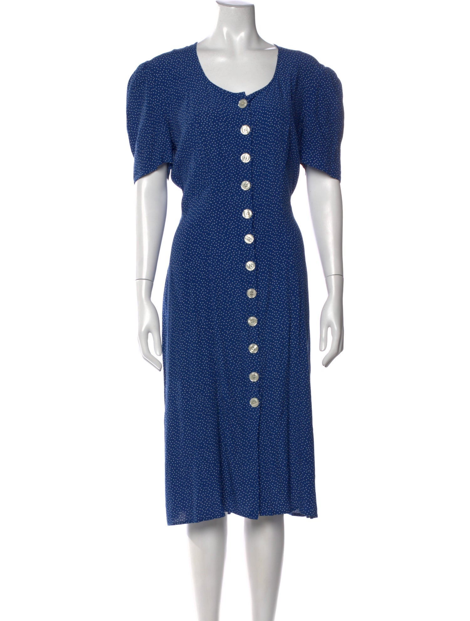 Rouje Polka Dot Print Midi Length Dress - Blue Dresses, Clothing - WROUJ31053