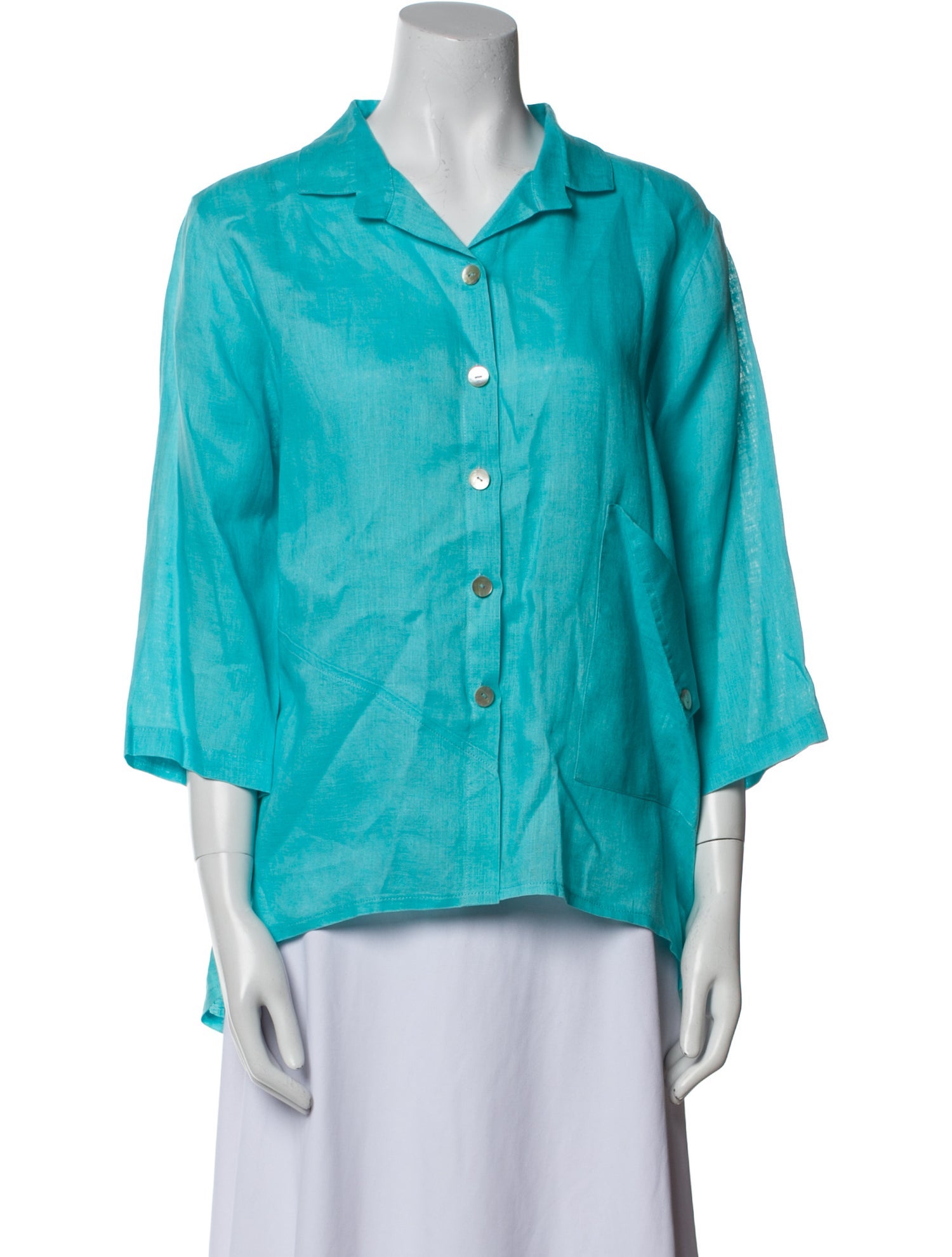 Raphael Linen Three-Quarter Sleeve Button-Up Top