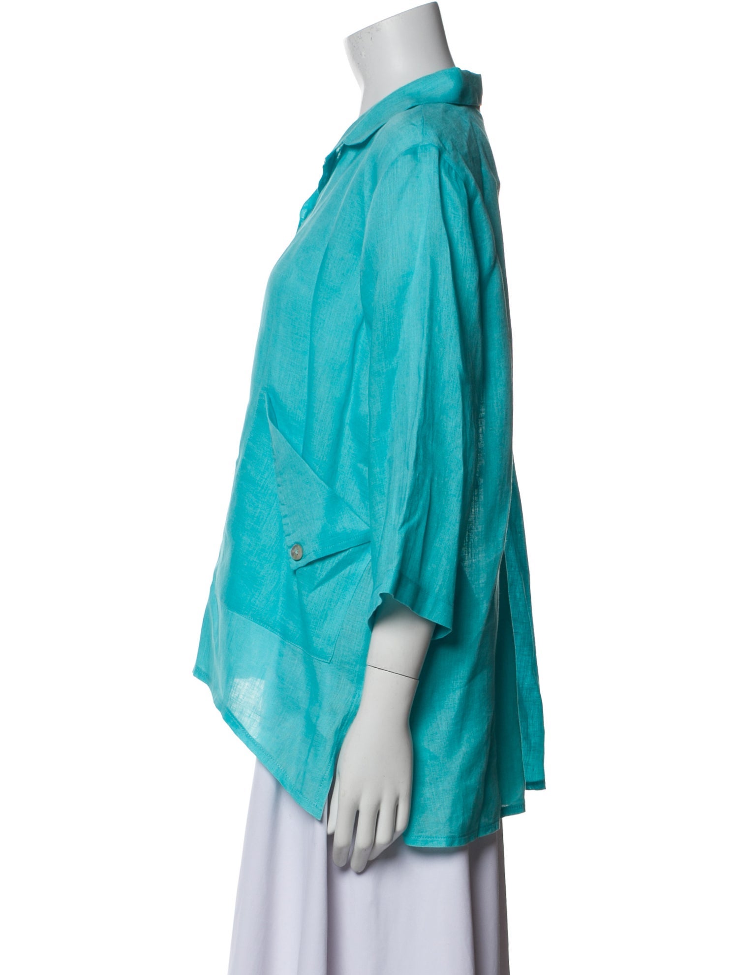 Raphael Linen Three-Quarter Sleeve Button-Up Top