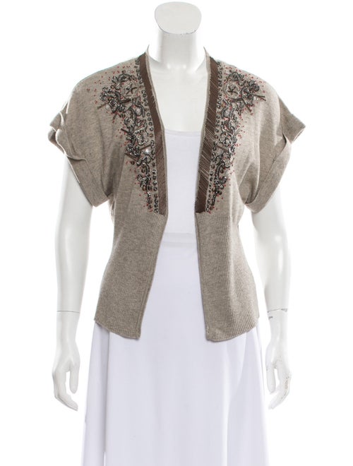 Rozae Nichols Silk Open Front Sweater Brown