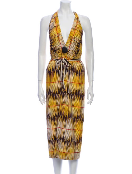 Rozae Nichols Printed Midi Length Dress Yellow