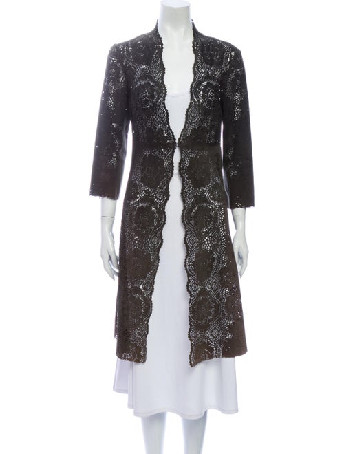 Rozae Nichols Leather Lace Pattern Coat Brown