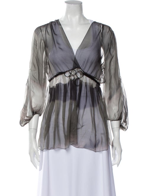 Rozae Nichols Silk V-Neck Blouse Grey