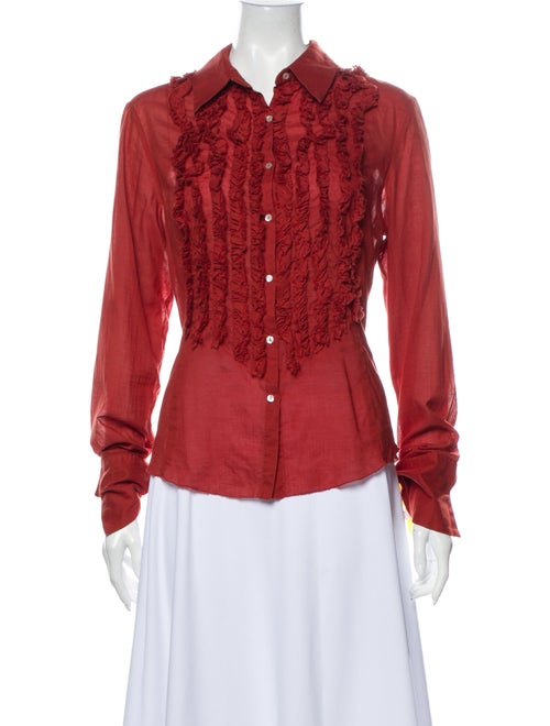 Rozae Nichols Long Sleeve Button-Up Top Brown
