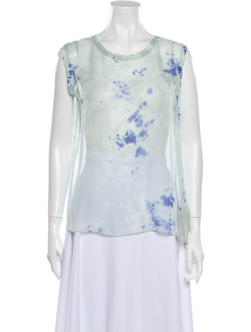 Raquel Allegra Silk Tie-Dye Print Top Green