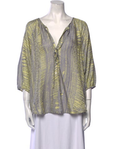 Raquel Allegra Tops Printed V-Neck Blouse XS