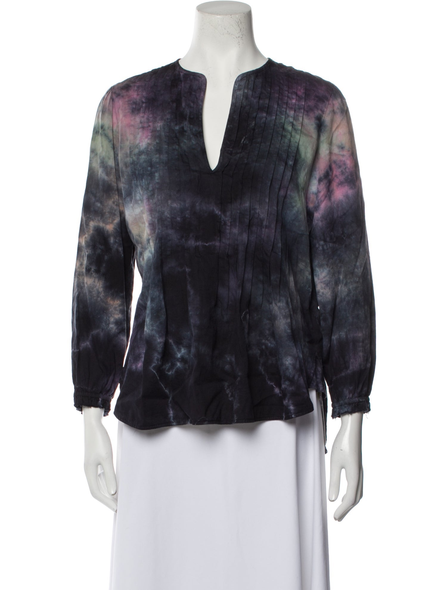 Raquel Allegra Tie-Dye Print V-Neck Blouse