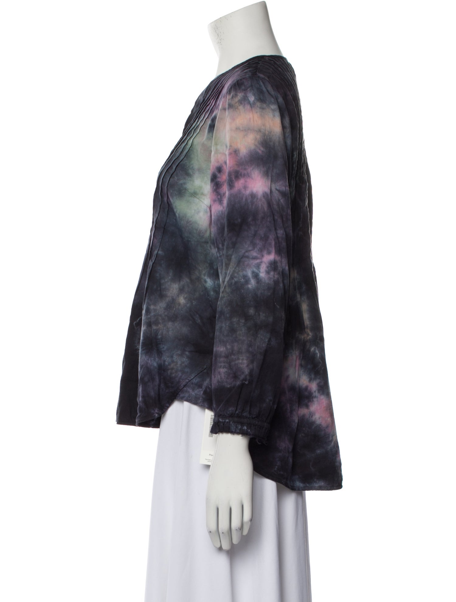 Raquel Allegra Tie-Dye Print V-Neck Blouse