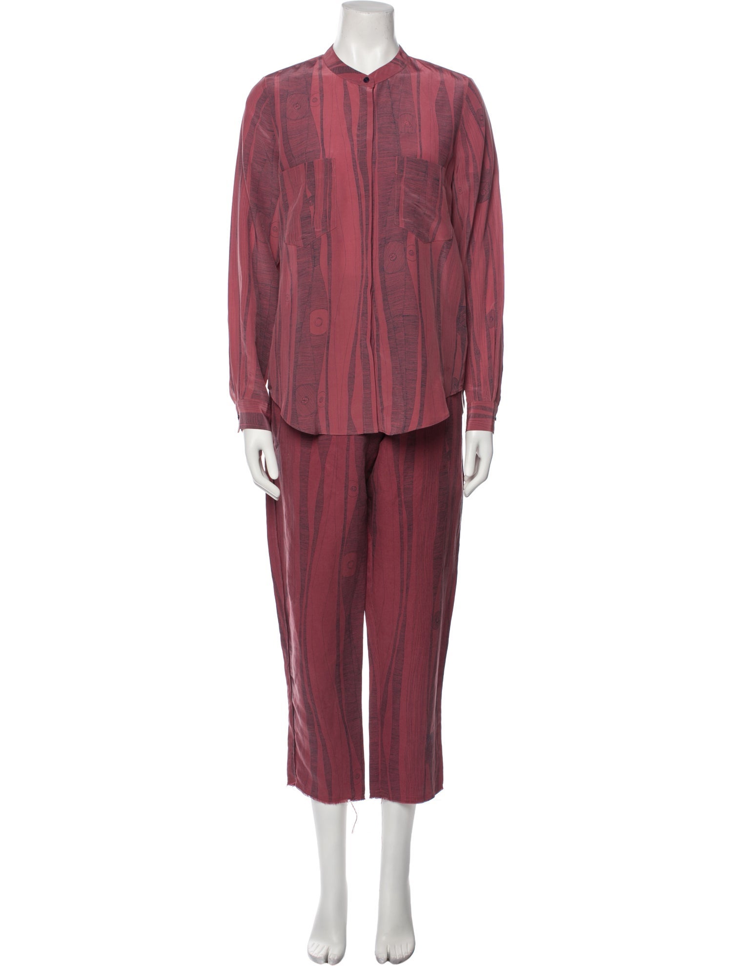 Raquel Allegra Printed Raw-Edge Trim Pant Set