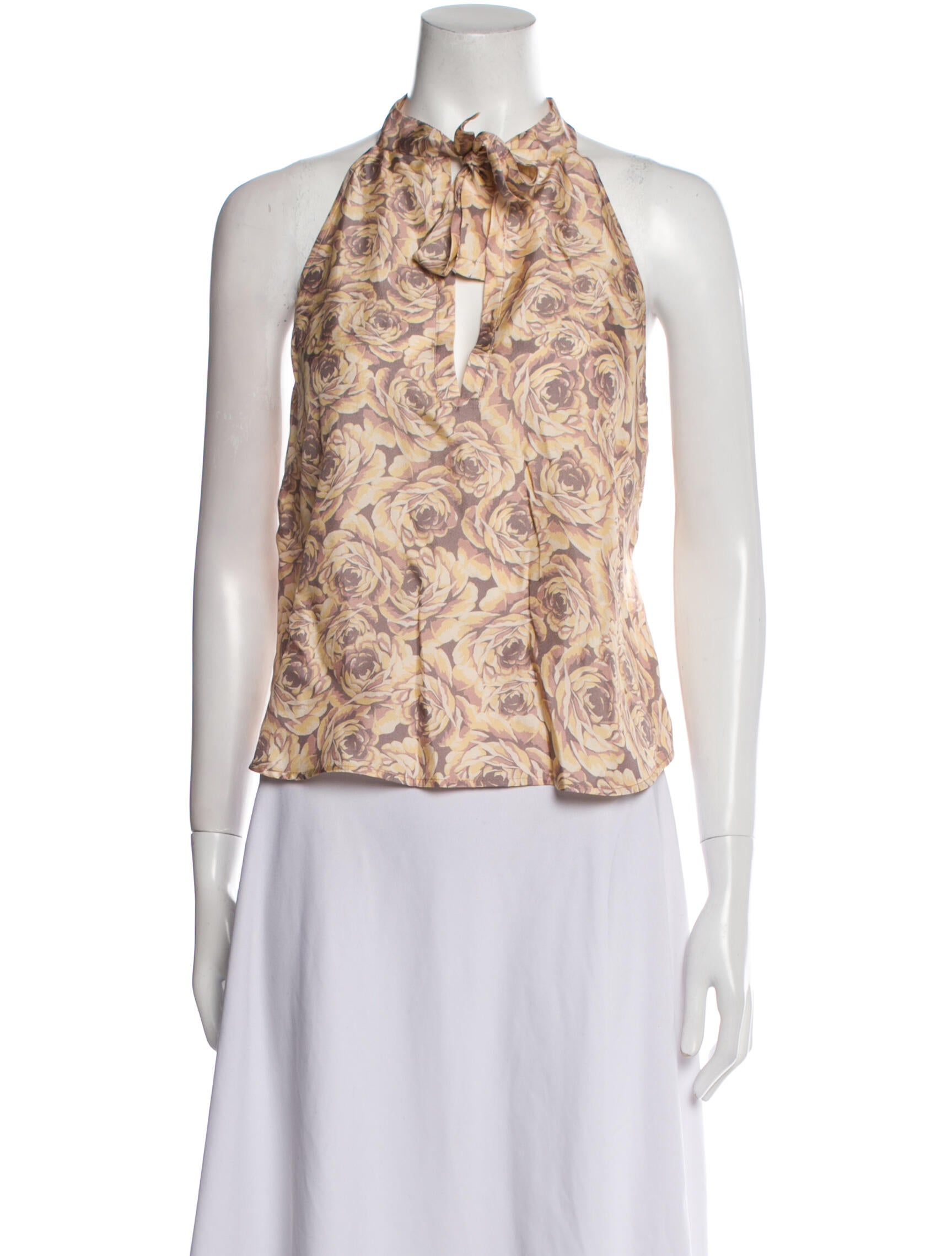 Raquel Allegra Floral Print Tie Neck Crop Top