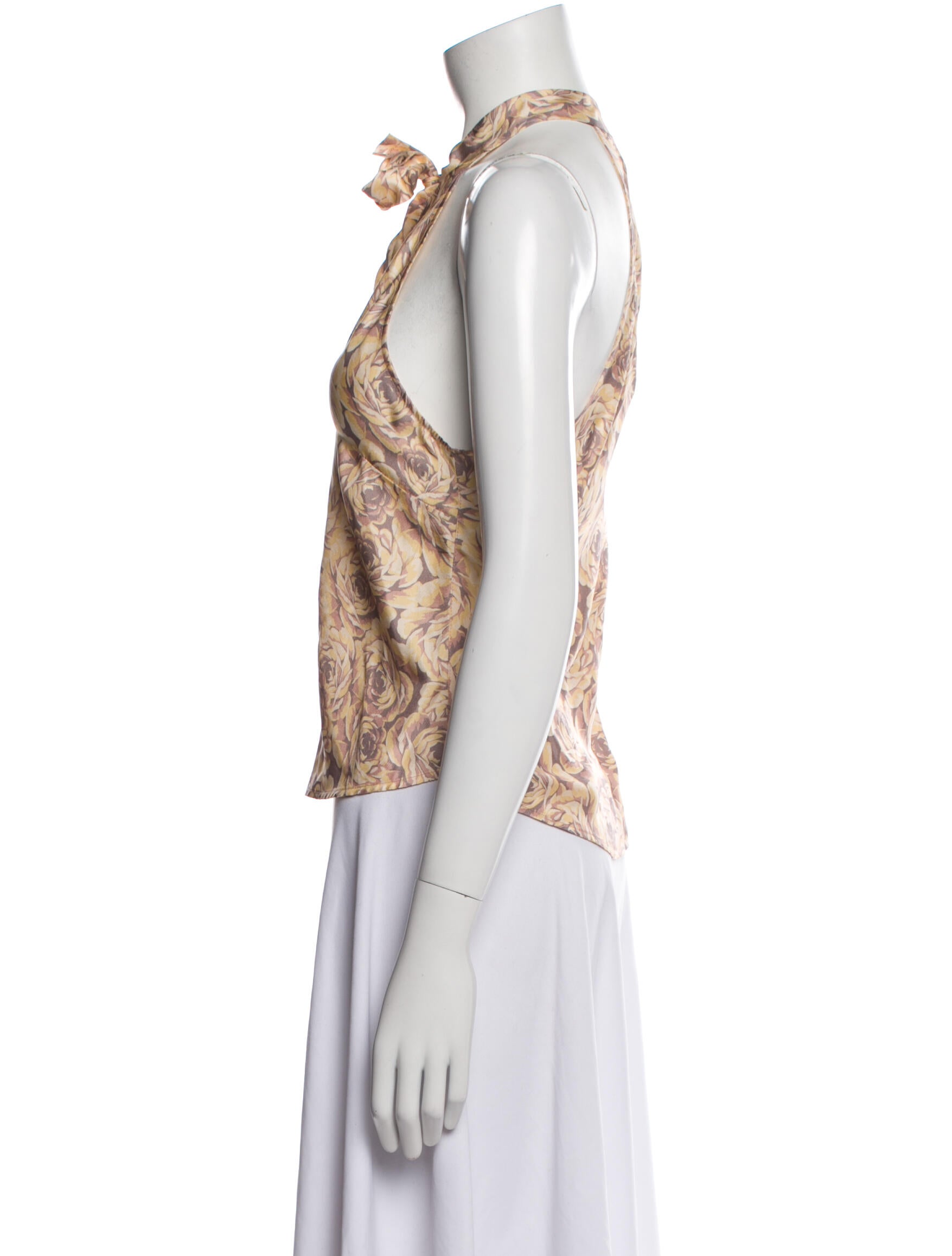 Raquel Allegra Floral Print Tie Neck Crop Top