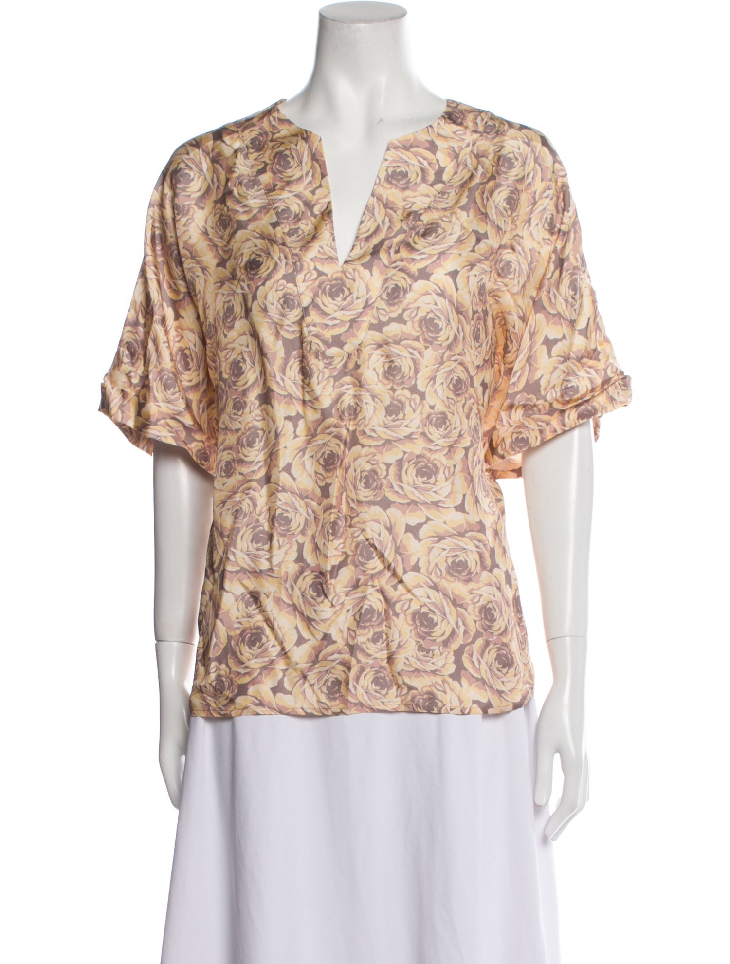 Raquel Allegra Floral Print V-Neck Blouse
