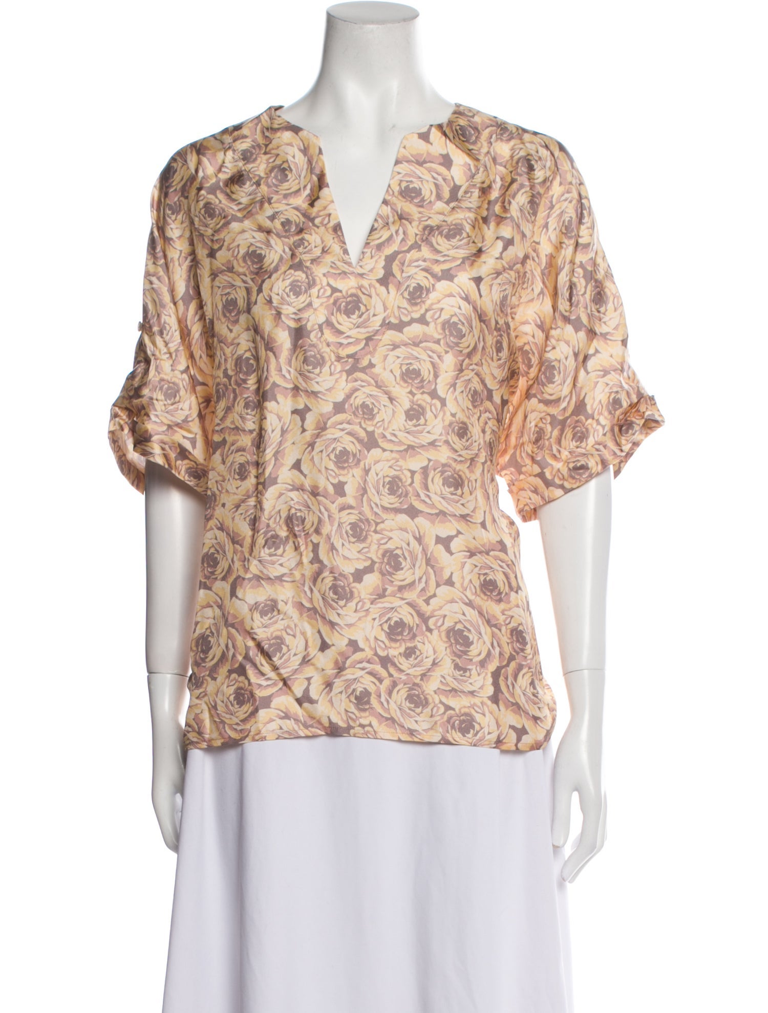 Raquel Allegra Floral Print V-Neck Blouse