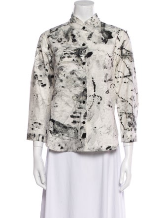 Raquel Allegra Floral Print Three-Quarter Sleeve Button-Up Top