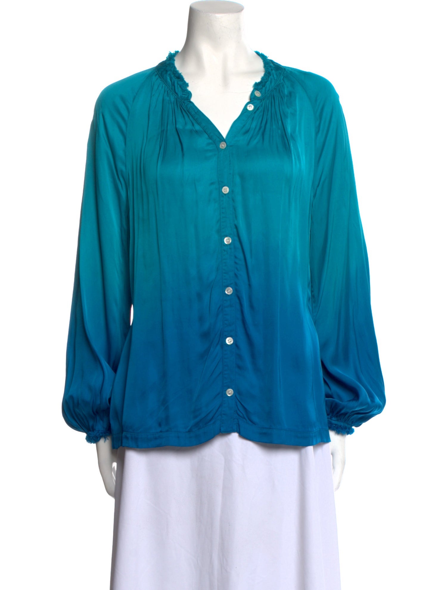 Raquel Allegra V-Neck Long Sleeve Button-Up Top