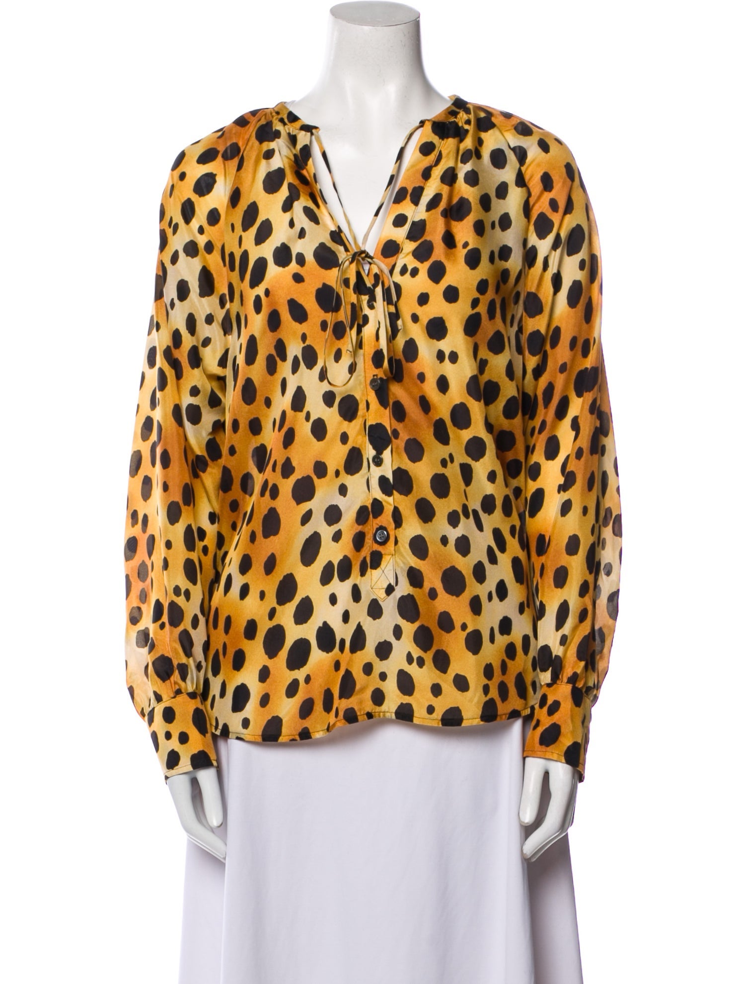 Raquel Allegra Animal Print Tie Neck Blouse