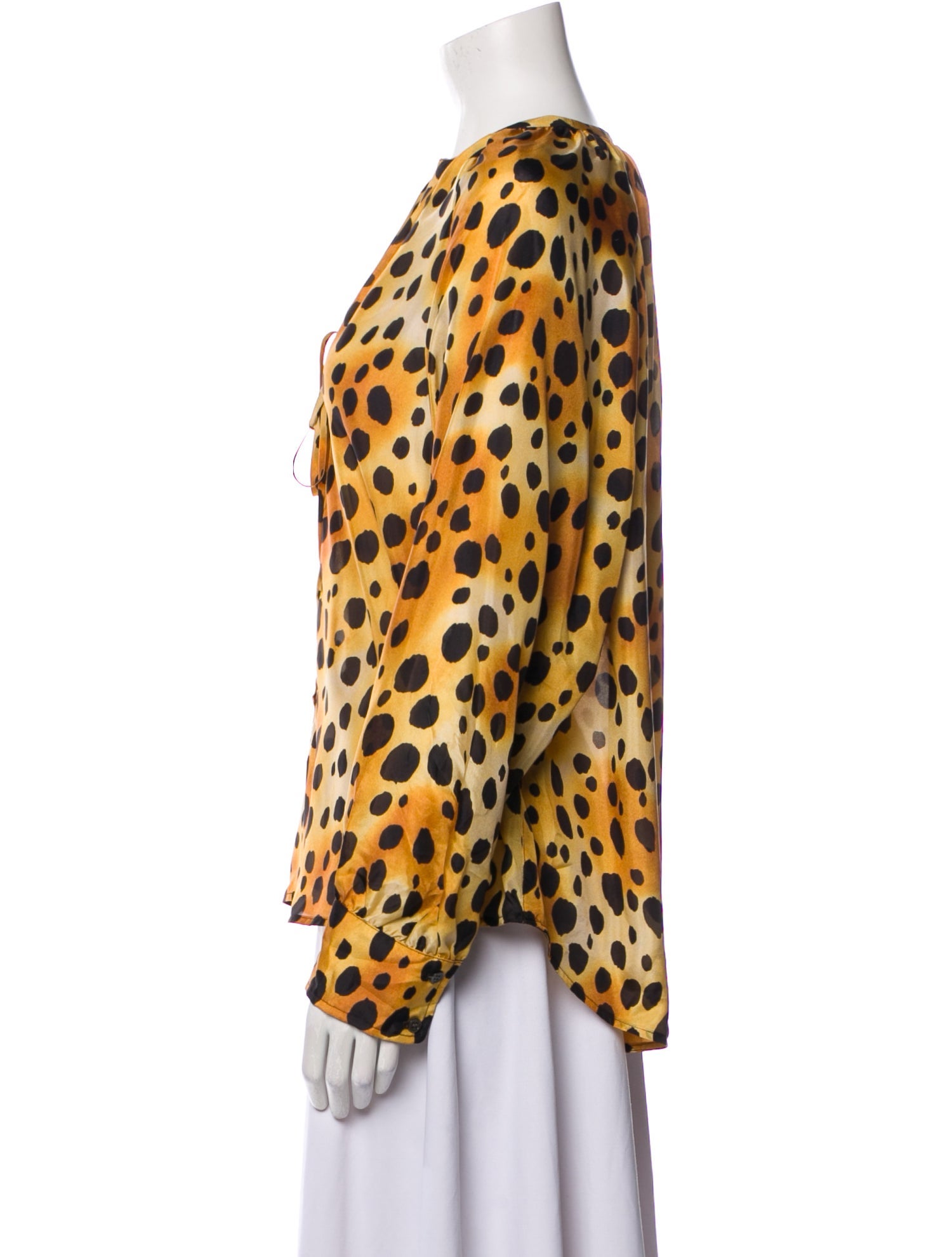 Raquel Allegra Animal Print Tie Neck Blouse