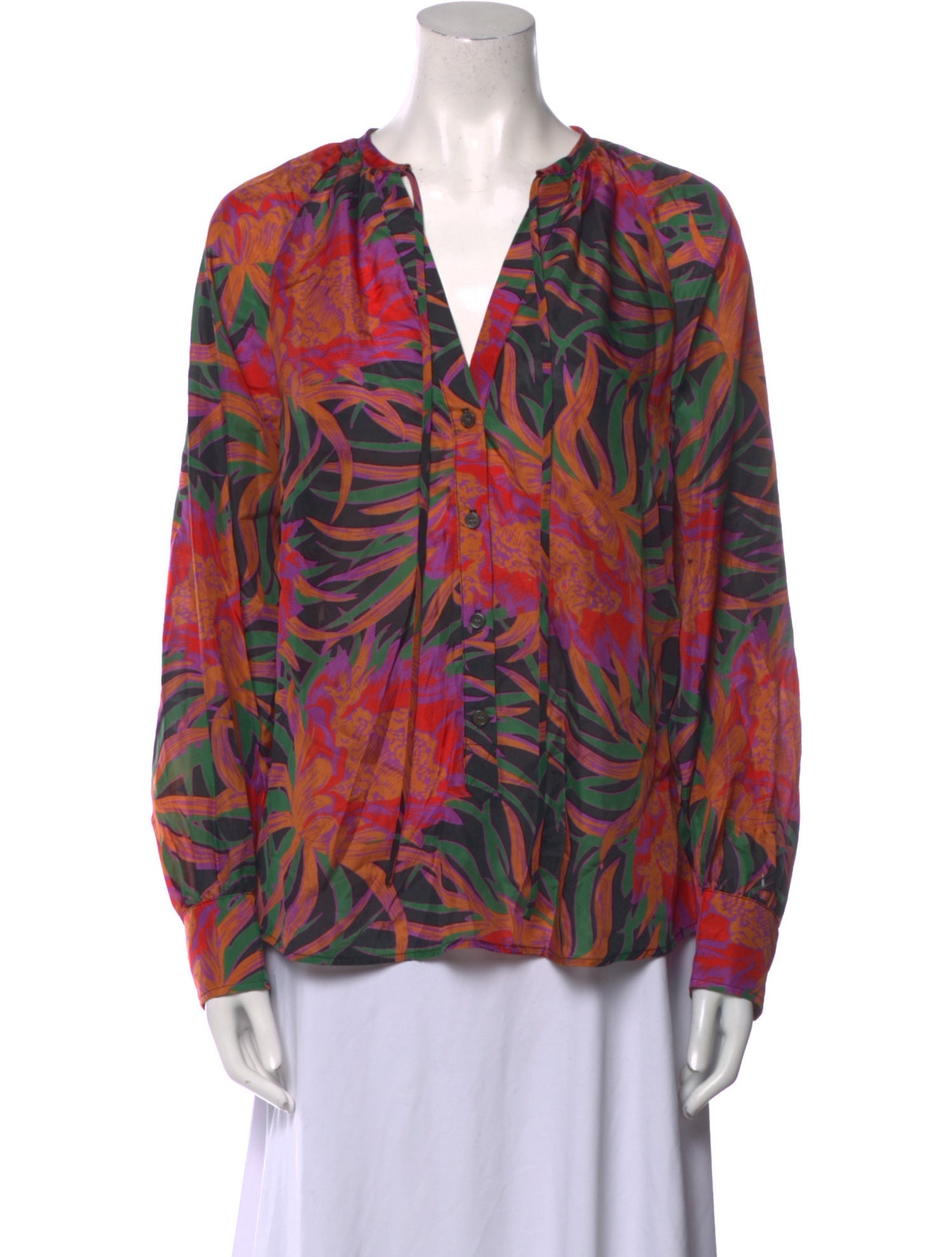 Raquel Allegra Printed V-Neck Blouse