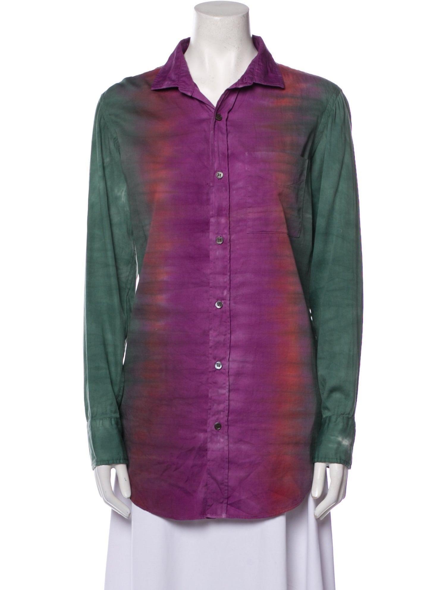 Raquel Allegra Tie-Dye Print Long Sleeve Button-Up Top