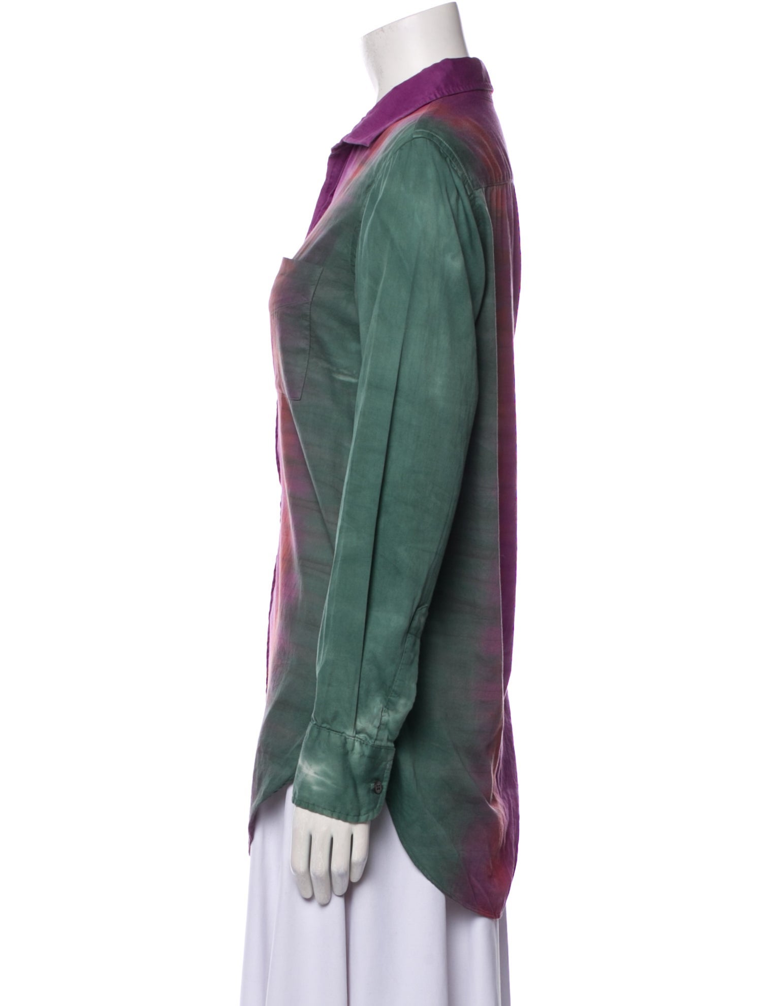 Raquel Allegra Tie-Dye Print Long Sleeve Button-Up Top