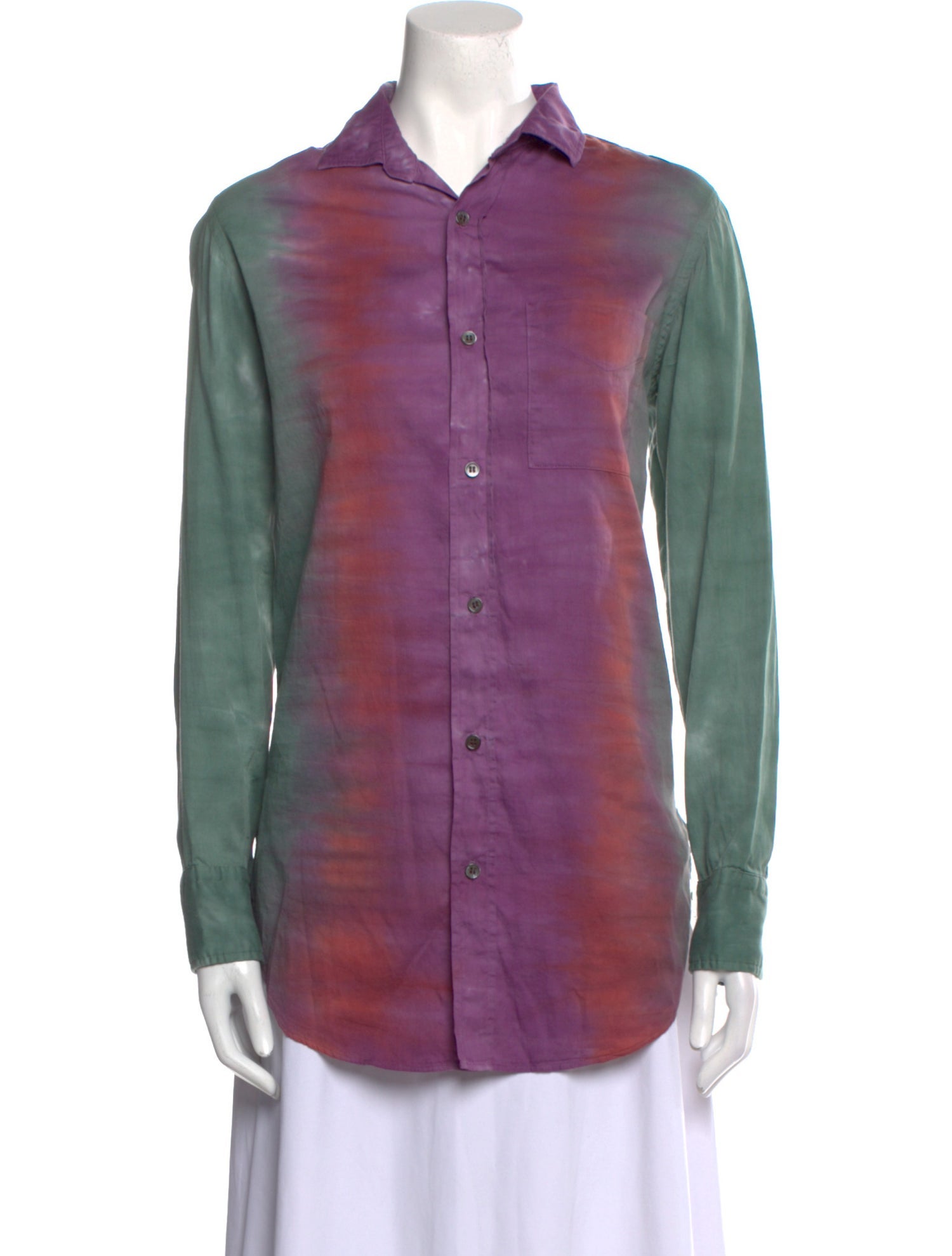 Raquel Allegra Tie-Dye Print Long Sleeve Button-Up Top