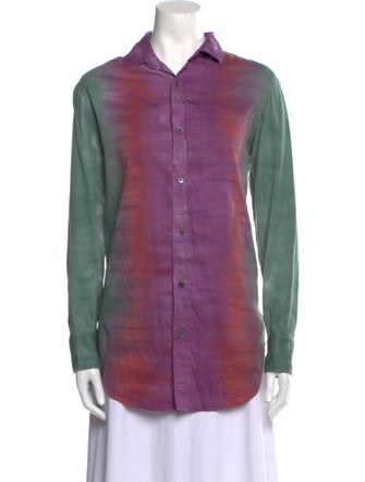 Raquel Allegra Tie-Dye Print Long Sleeve Button-Up Top