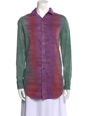 Raquel Allegra Tops Tie-Dye Print Long Sleeve Button-Up Top S
